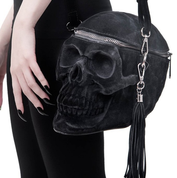Killstar Handbags - Killstar Grave Digget Velvet Skull Purse